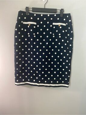 Talbots Navy Polka Dot Pencil Skirt with White Trim